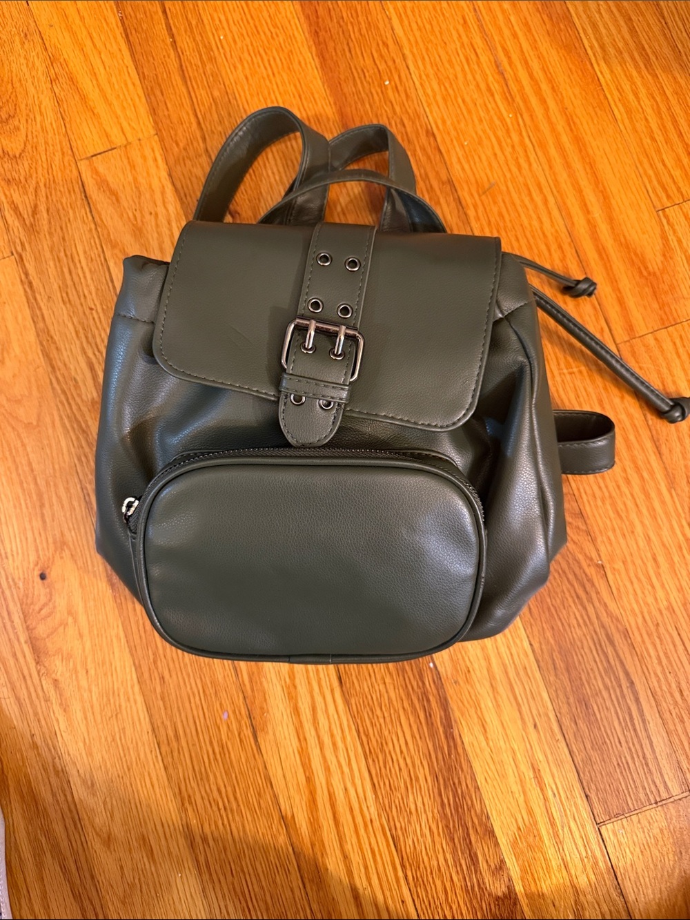 wild fable Olive Green Faux Leather Mini Backpack